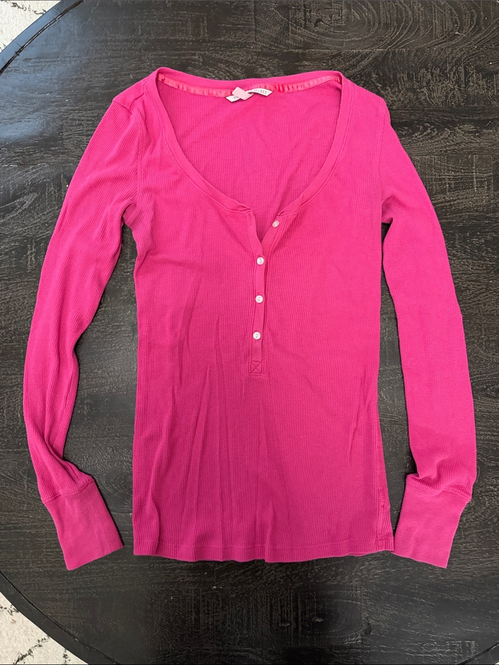 Victoria's Secret Hot Pink Ribbed Long-Sleeve Henley